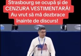 Luis Lazarus în Parlamentul European, criticând cenzura vestimentară și discutând despre securitatea energetică