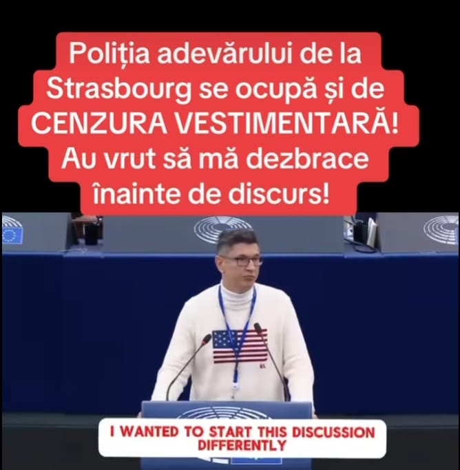 Luis Lazarus în Parlamentul European, criticând cenzura vestimentară și discutând despre securitatea energetică
