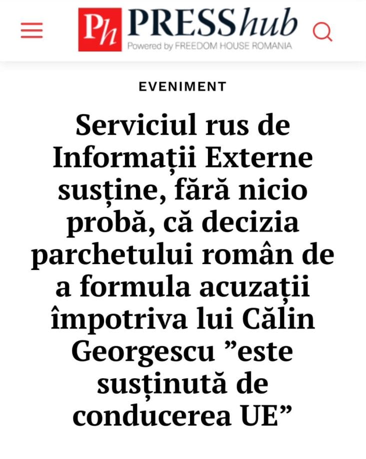 Știri de azi | Victor Ponta: „SĂ PUNEM ROMÂNIA PE PRIMUL LOC! Serviciul Rus de Informații Externe nu are ce căuta în treburile României!” - Știri de azi | Fotografie a unui articol de pe PressHub cu titlul despre influența serviciului rus de informații asupra justiției românești.
