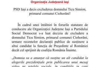 Postare Victor Ponta despre excluderea primarului Ticu Simion de către PSD Iași
