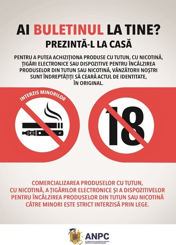 Știri de azi | ANPC obligă operatorii economici să afişeze o plachetă prin care cei care cumpără produse din tutun sunt anunţaţi că trebuie să prezinte cartea de identitate/ Decizia, menită să reducă numărul de încercări de cumpărare a acestor produse de către minori - Știri de azi | 