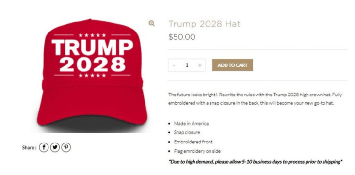 trump-2028-tw.png - Știri de azi Știri de azi | Donald Trump scoate la vânzare, cu 50 de dolari bucata, în buticul său online, şepci cu inscripţia ”Trump 2028” - Știri de azi |