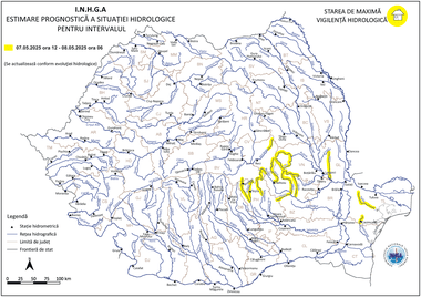 harta-hidro-7-mai.png - Știri de azi Știri de azi | Cod galben de inundaţii în opt judeţe din ţară, până joi dimineaţă - Știri de azi |